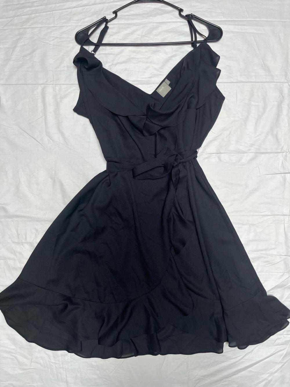 ASOS Black spaghetti strap ruffled wrap mini dress - Picture 4 of 6